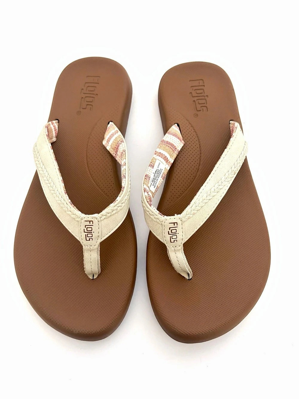 Flojos Floriana 316 Striped Flip Flop Sandals Brown & Cream